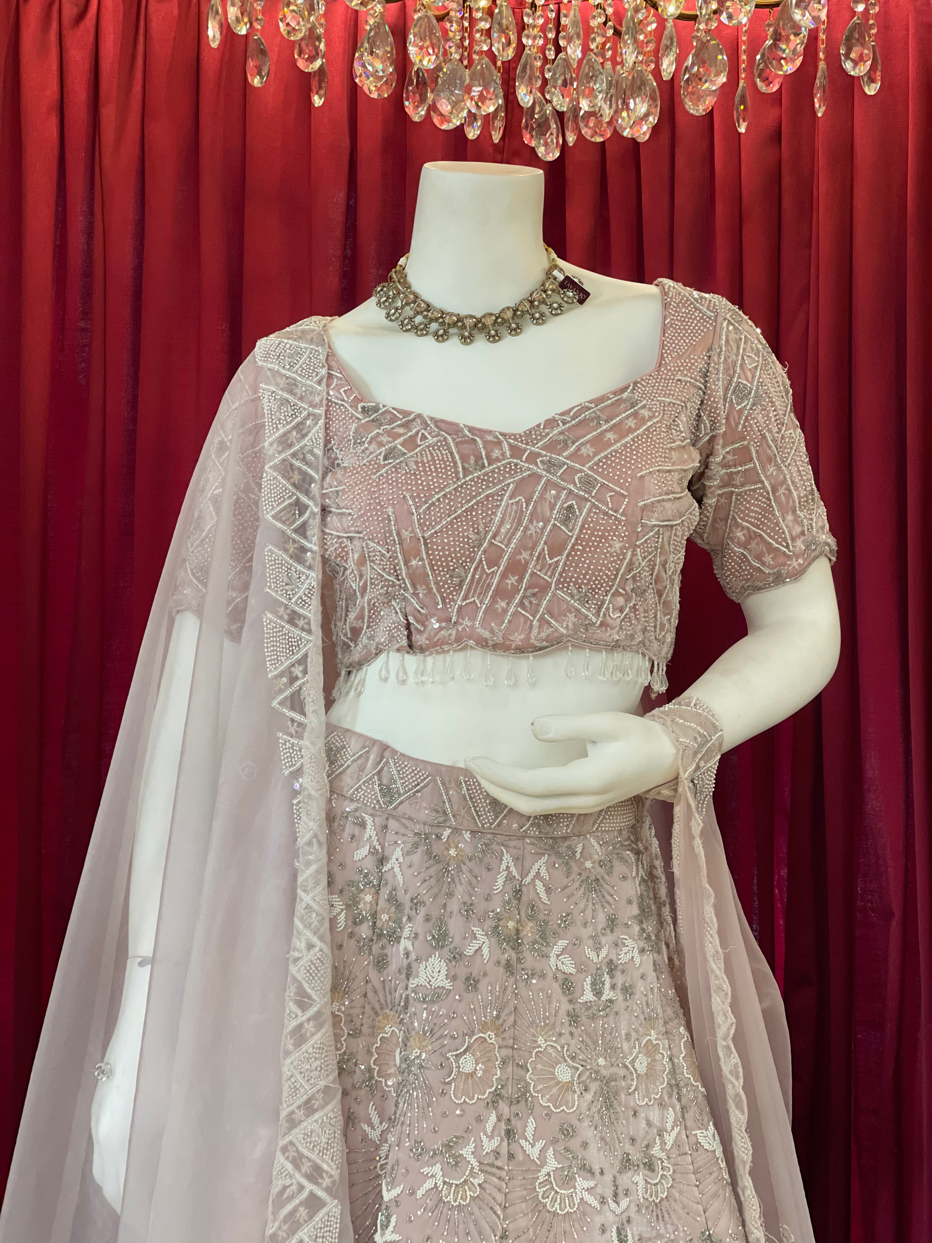 Pastel Pink White Silver Work Lehenga