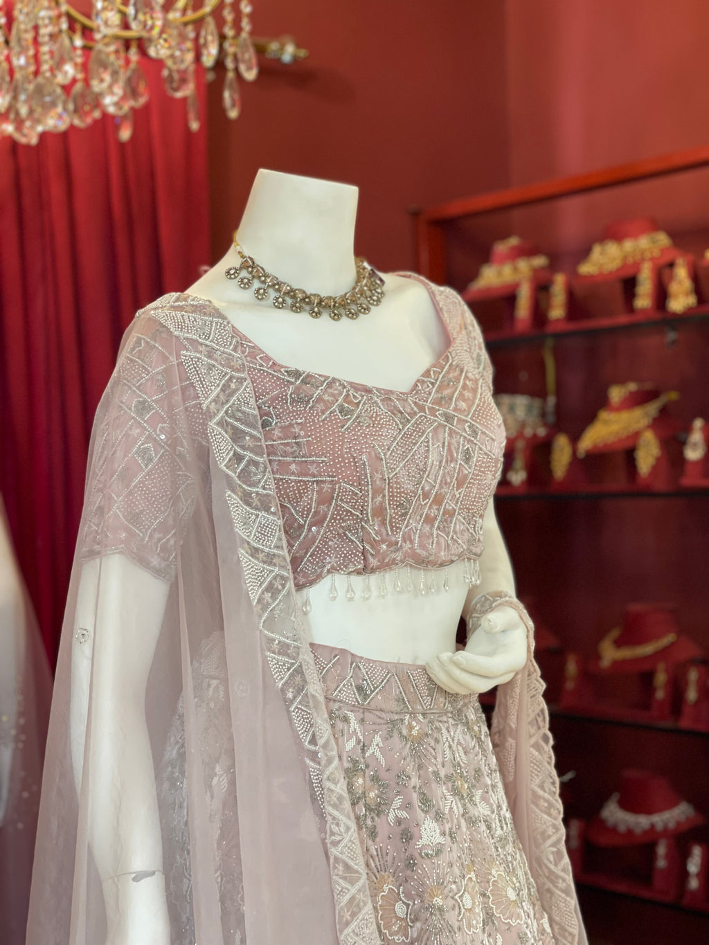 Pastel Pink White Silver Work Lehenga