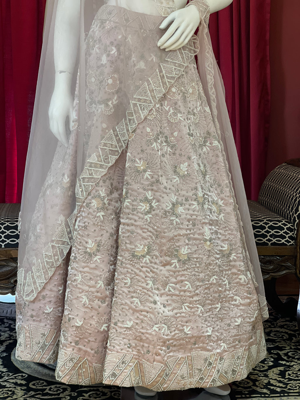 Pastel Pink White Silver Work Lehenga