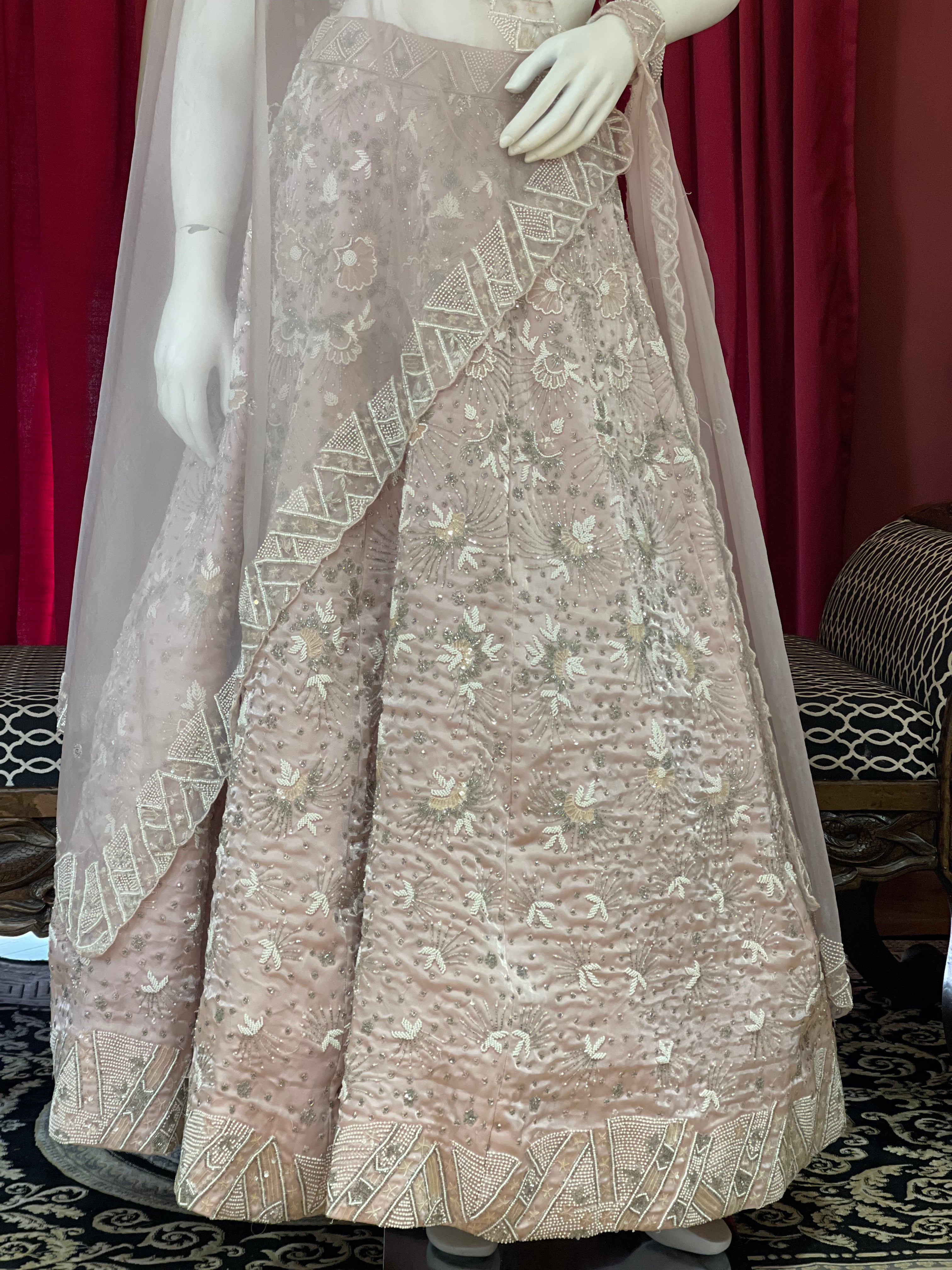 Pastel Pink White Silver Work Lehenga