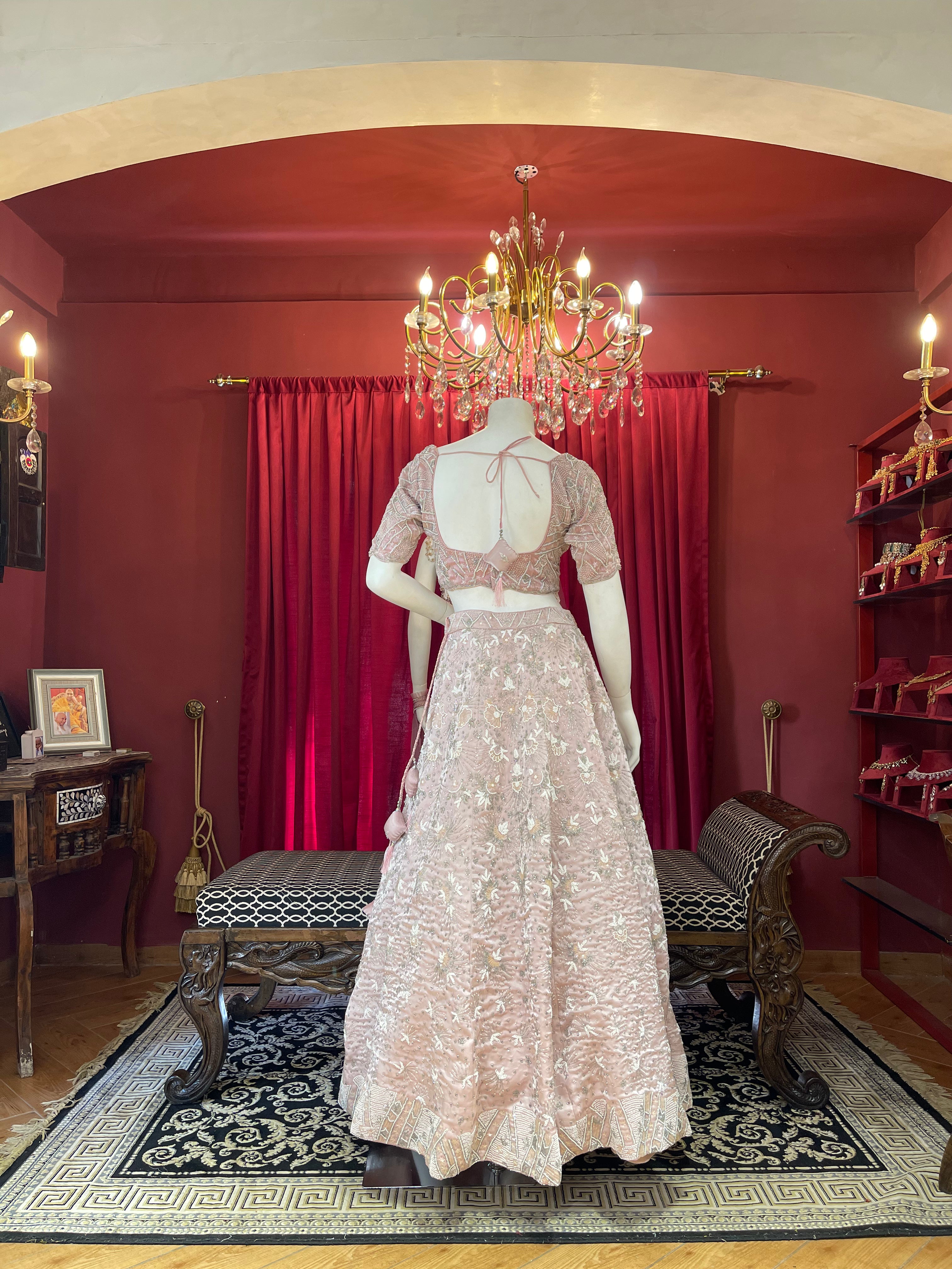 Pastel Pink White Silver Work Lehenga