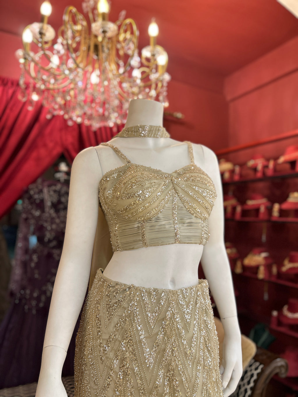 Golden Sequin Co-ord Set with Statement Blouse