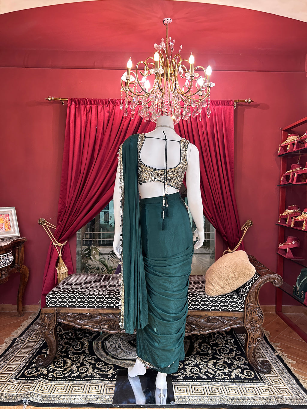 Emerald Drape Saree with Embellished Blouse X Devanshi