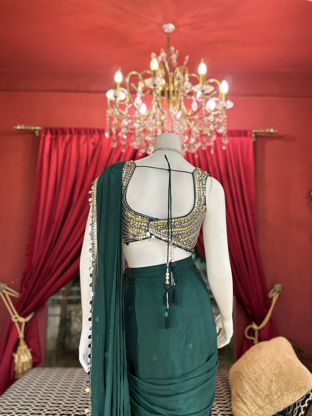 Emerald Drape Saree with Embellished Blouse X Devanshi