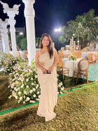 Pearl White Draped Sequin Saree Gown X Orepiya