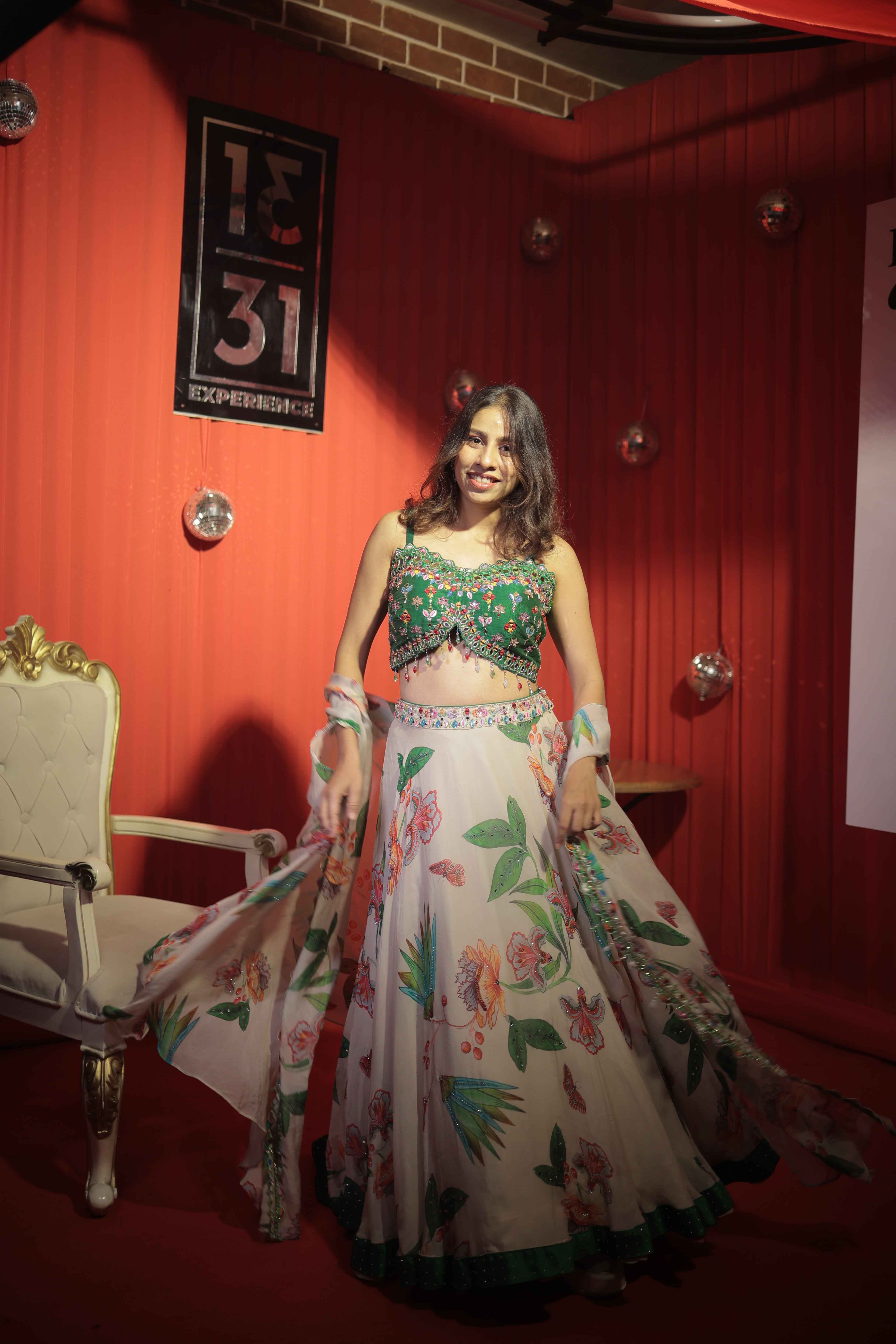 Tropical Bloom Printed Lehenga with Hand-Embroidered Cape Blouse