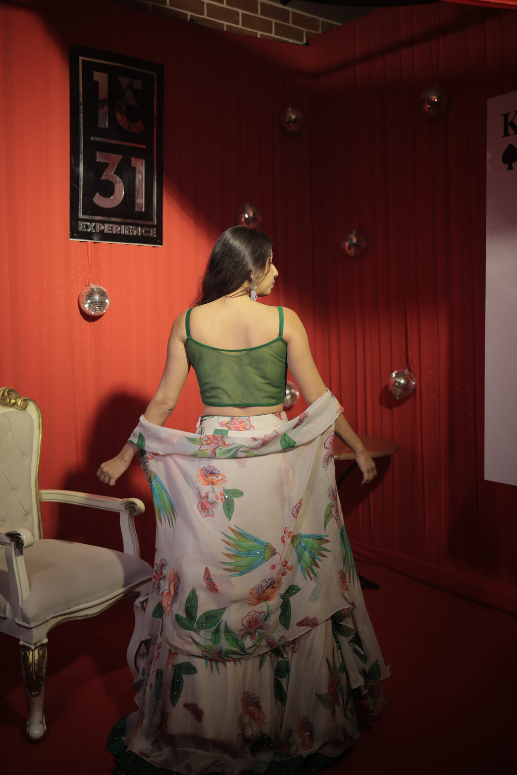 Tropical Bloom Printed Lehenga with Hand-Embroidered Cape Blouse