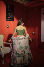 Tropical Bloom Printed Lehenga with Hand-Embroidered Cape Blouse