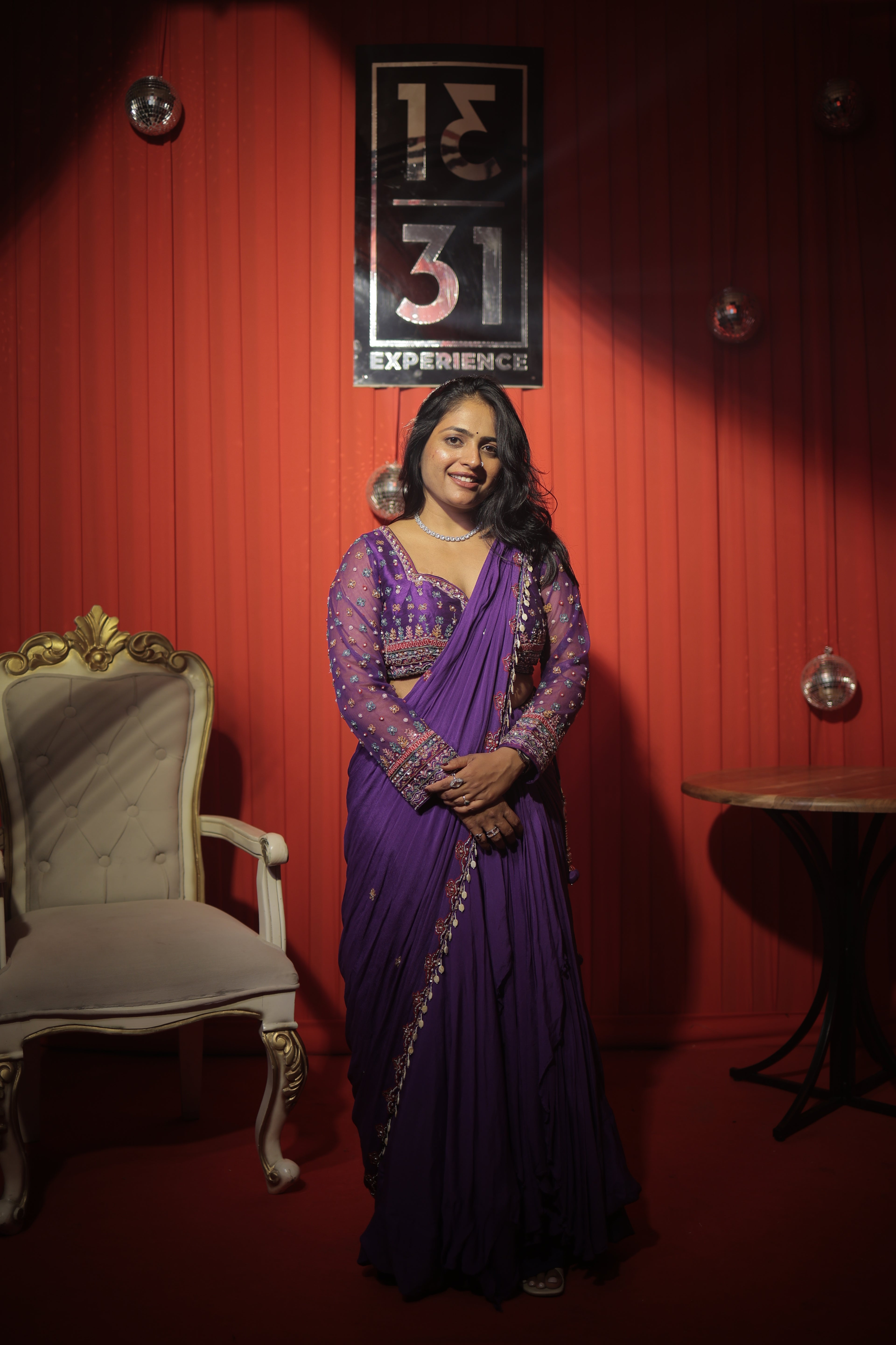 Violet Hand Embroidered Saree