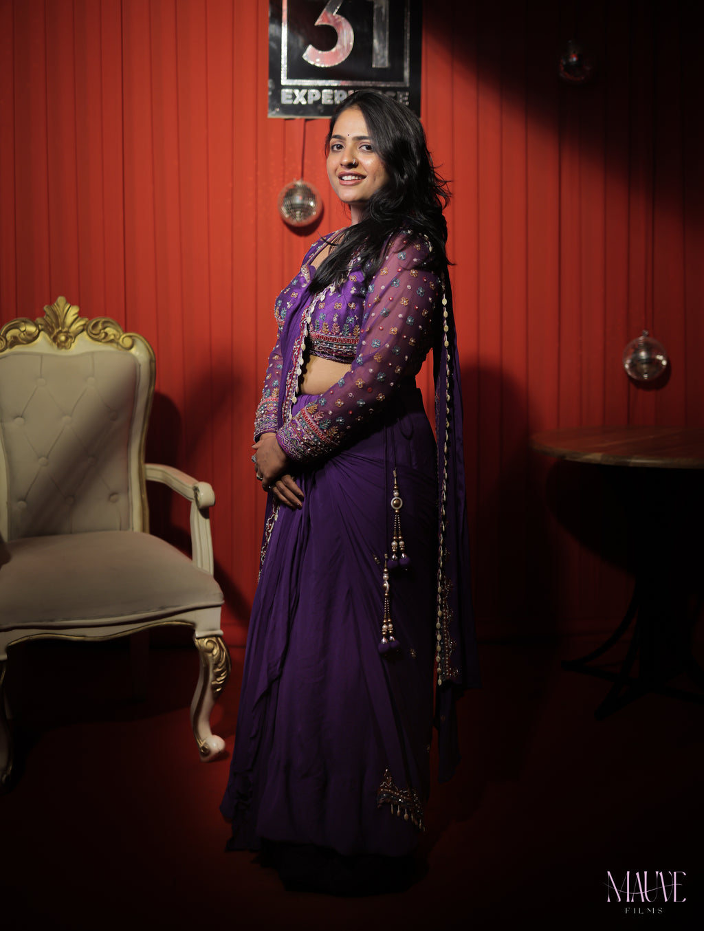 Violet Hand Embroidered Saree
