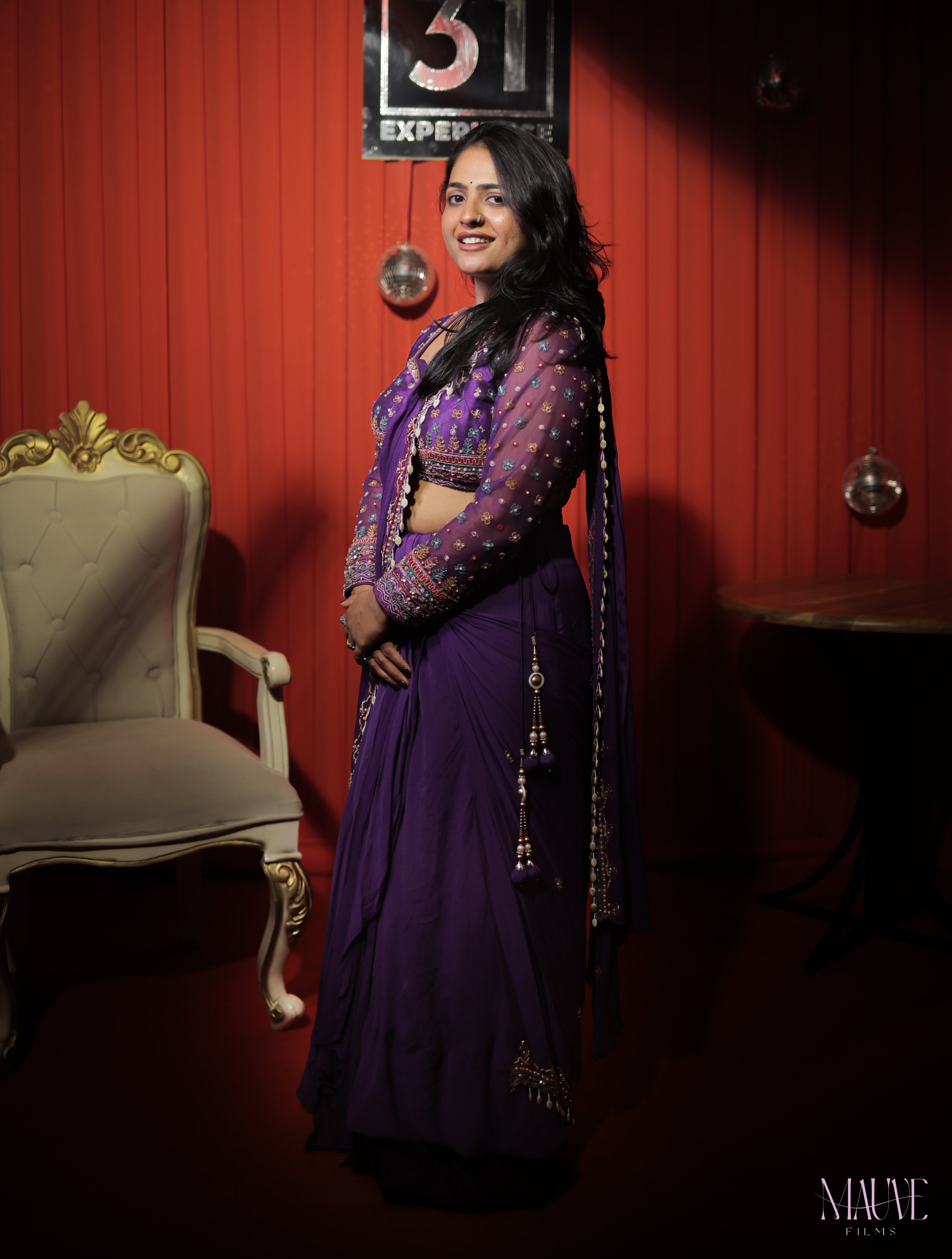 Violet Hand Embroidered Saree