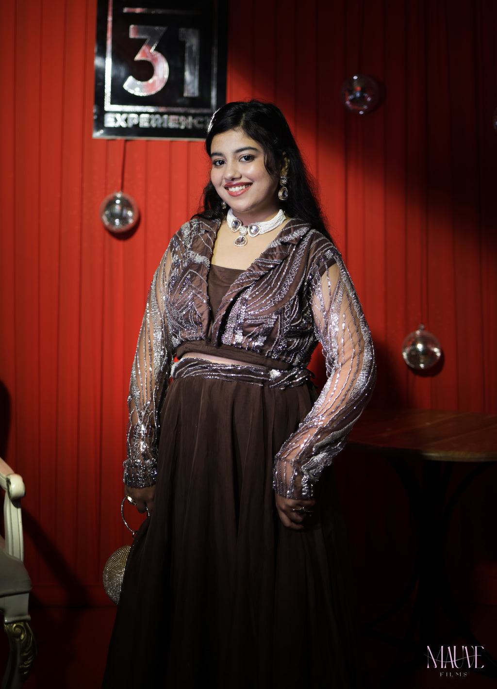 Metallic Bronze Sequin Jacket Lehenga Set