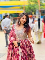 Maroon Floral Embroidered Anarkali Set