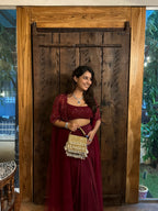 Red Indowestern With Draped Skirt X Orepiya