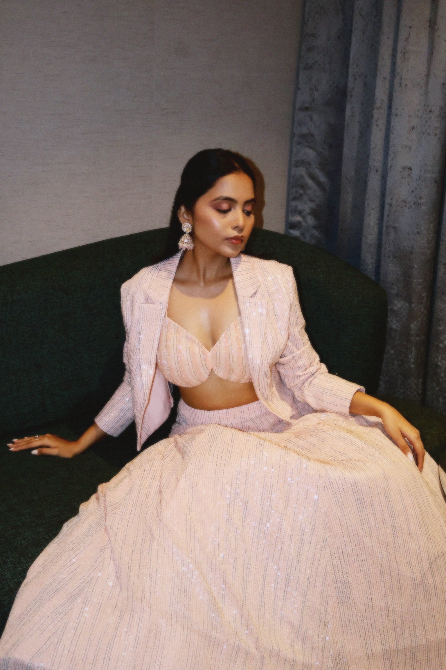 Blush Pink Sequin Jacket Lehenga Set