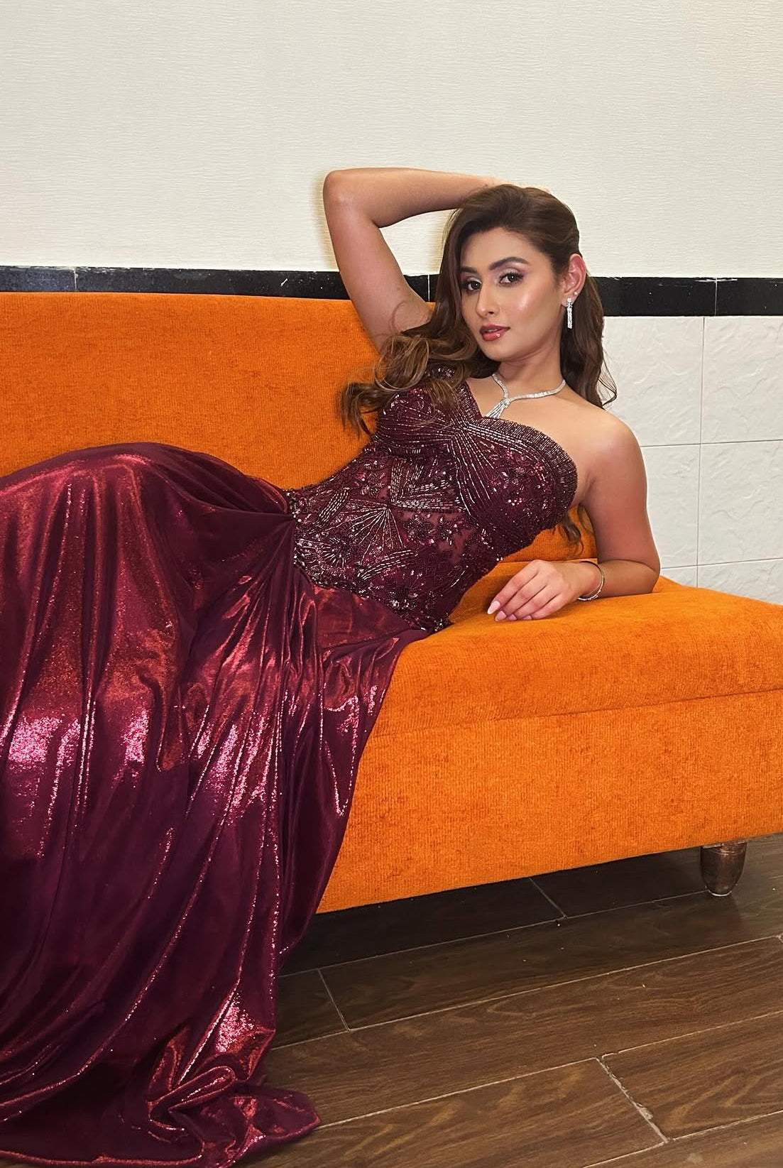 Crimson Corset Drape Set X Meggha Bhatti