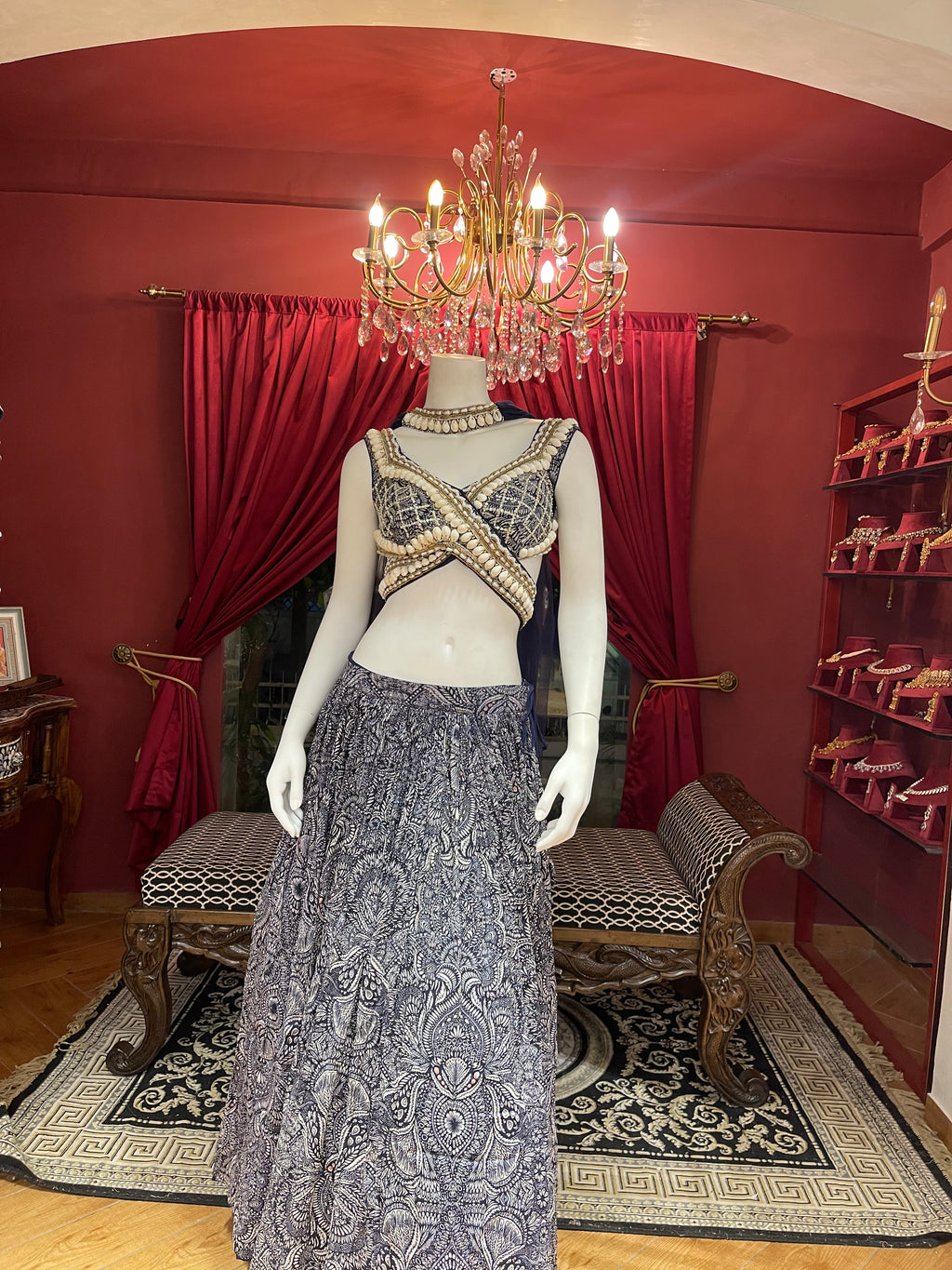 Blue Printed Shell Detail Lehenga