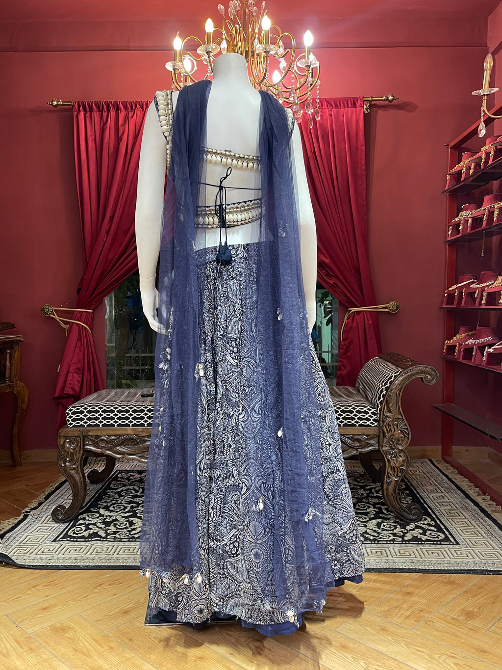 Blue Printed Shell Detail Lehenga