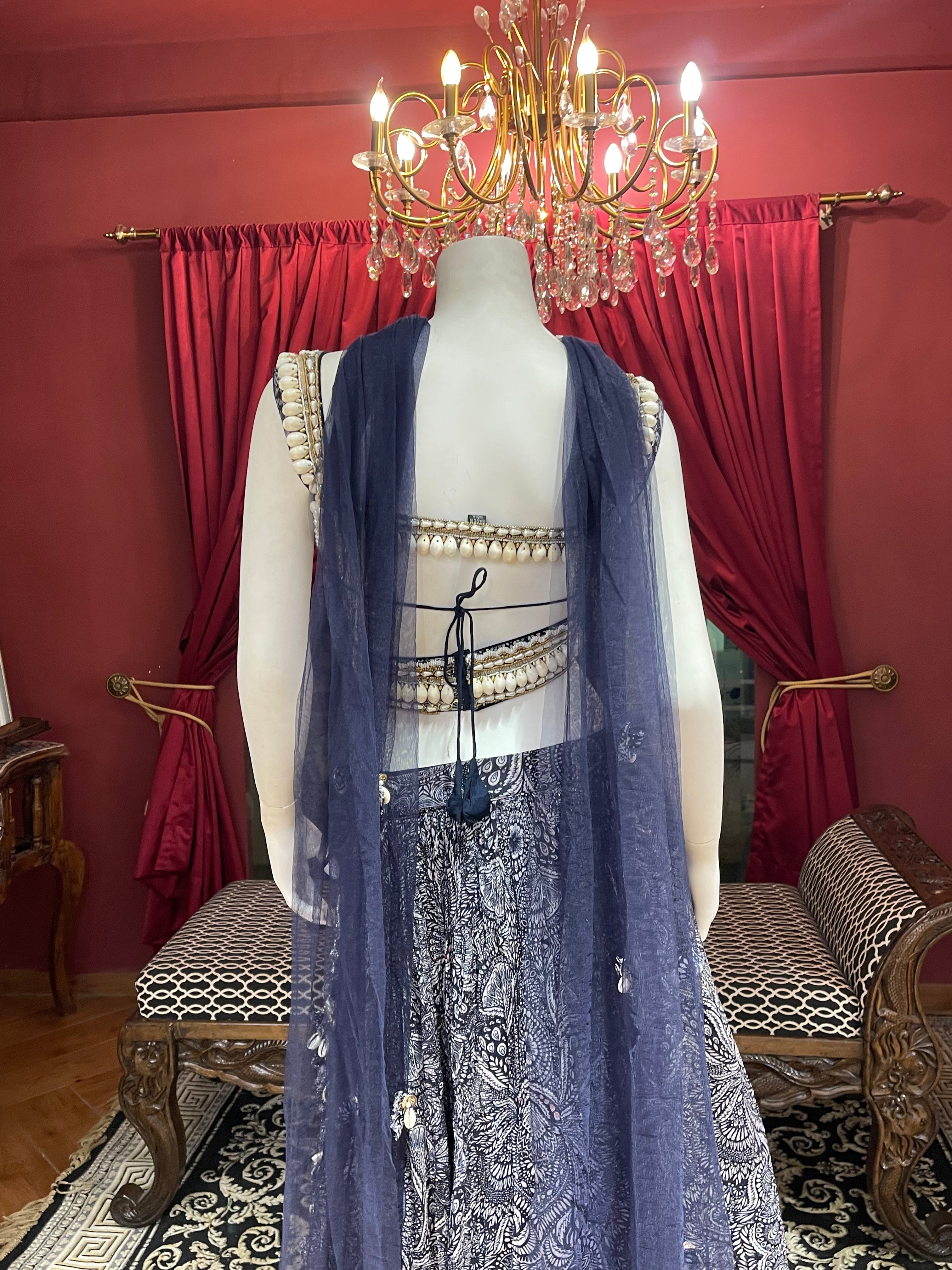 Blue Printed Shell Detail Lehenga
