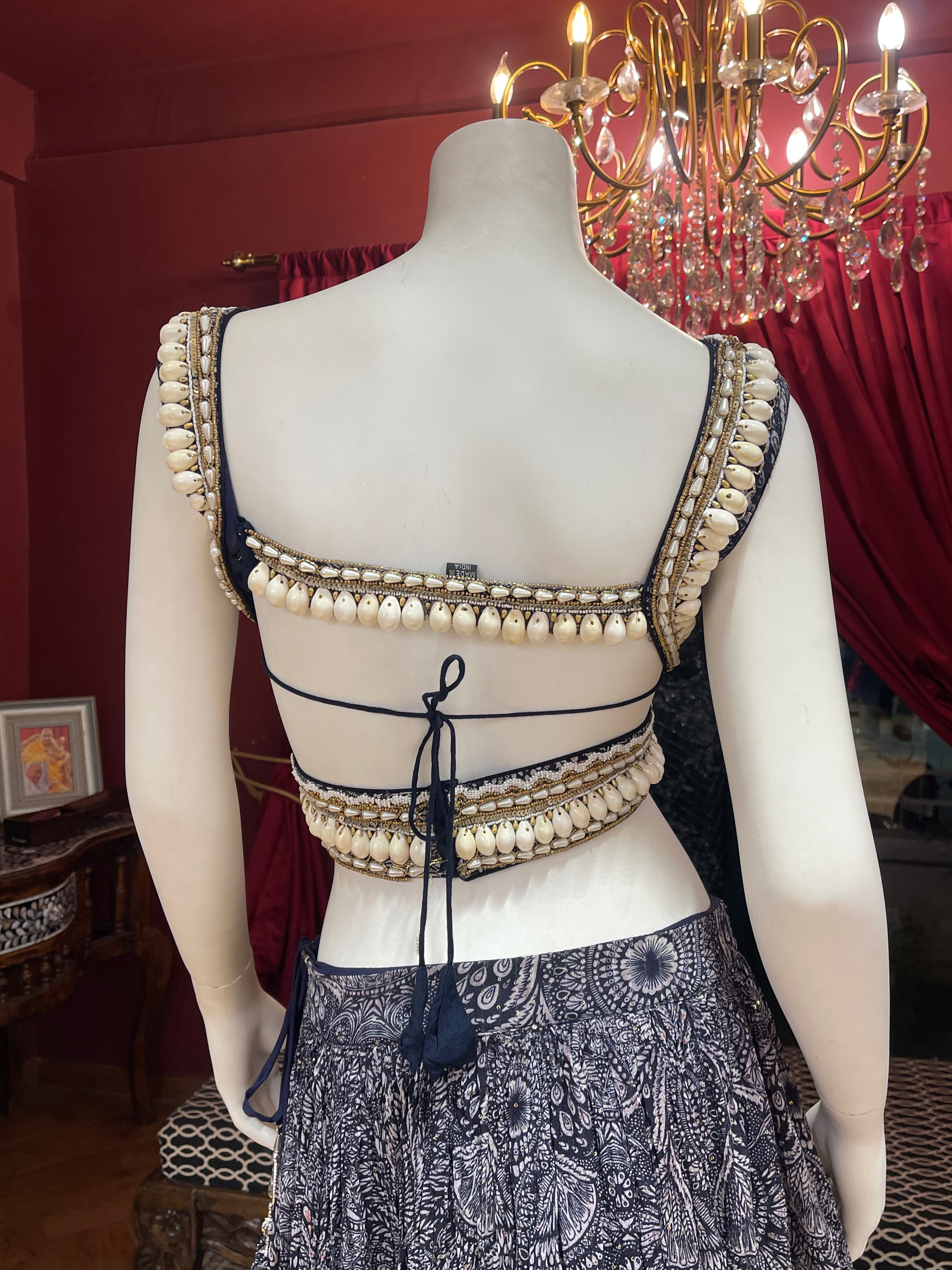Blue Printed Shell Detail Lehenga