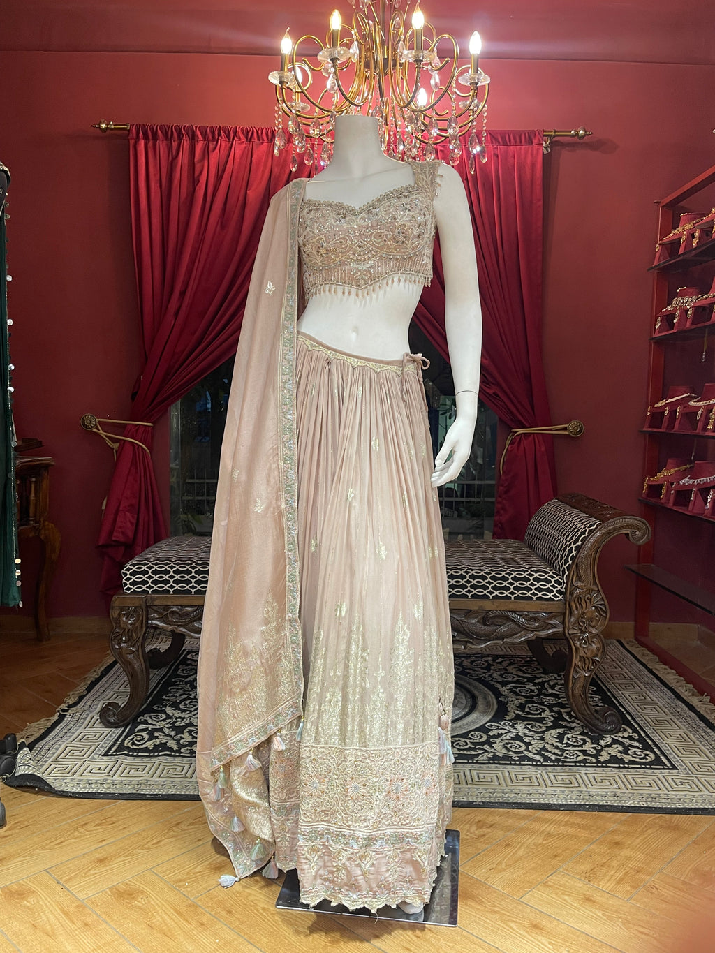 Pastel Peach Heavy Blouse Thread Work Lehenga