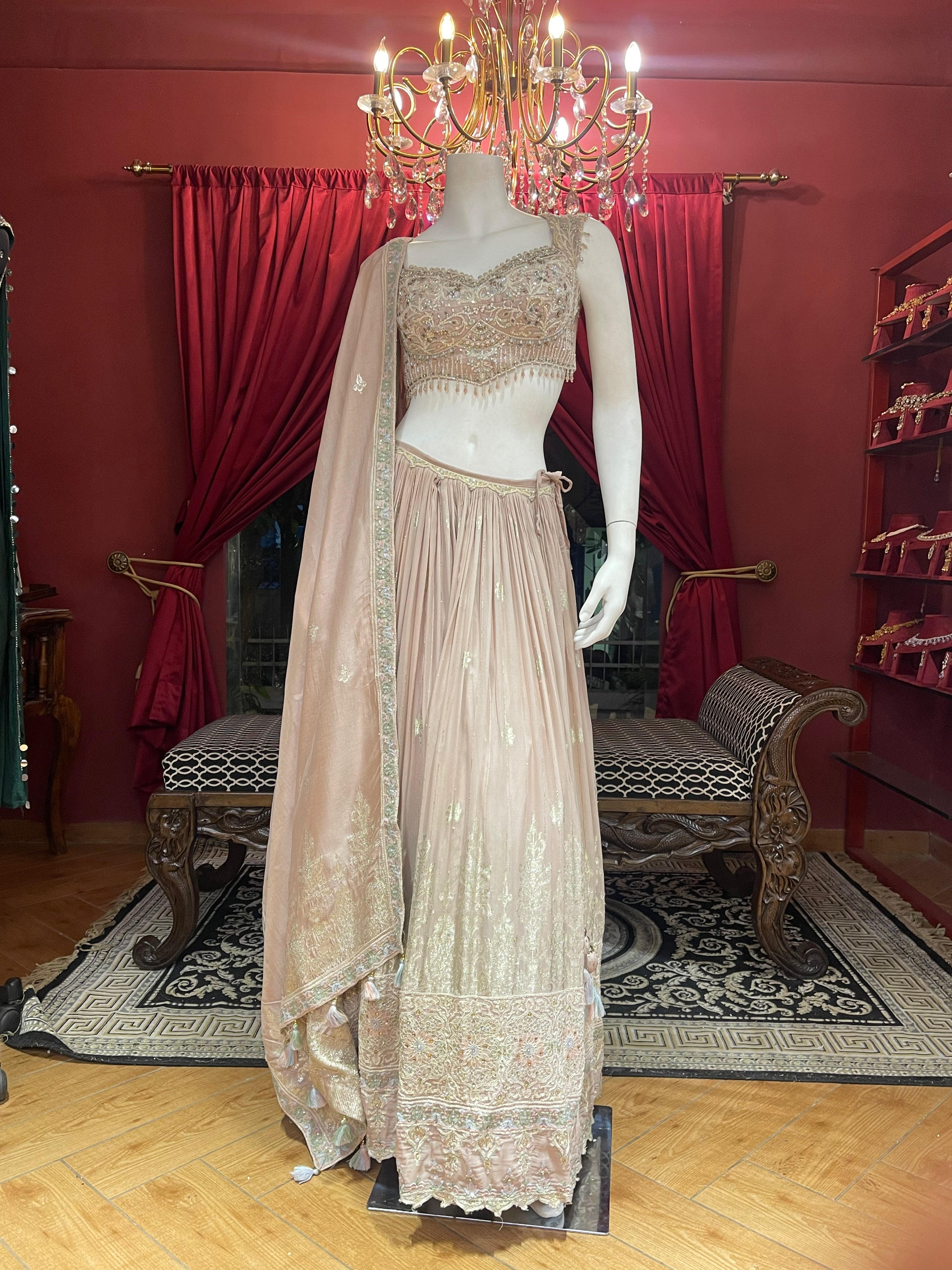 Pastel Peach Heavy Blouse Thread Work Lehenga