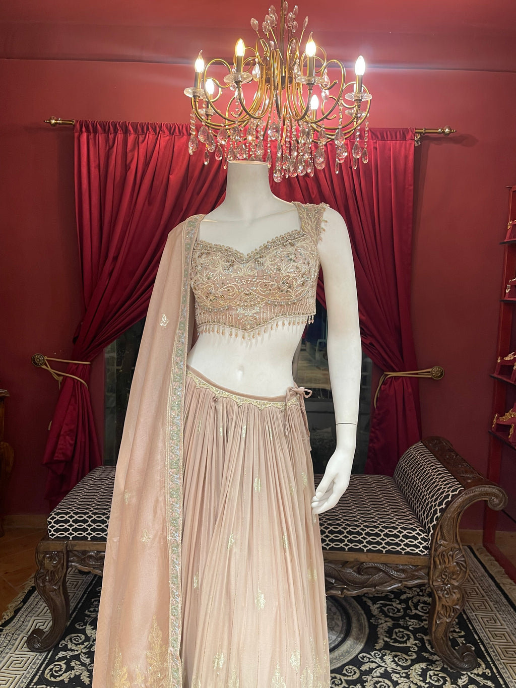 Pastel Peach Heavy Blouse Thread Work Lehenga