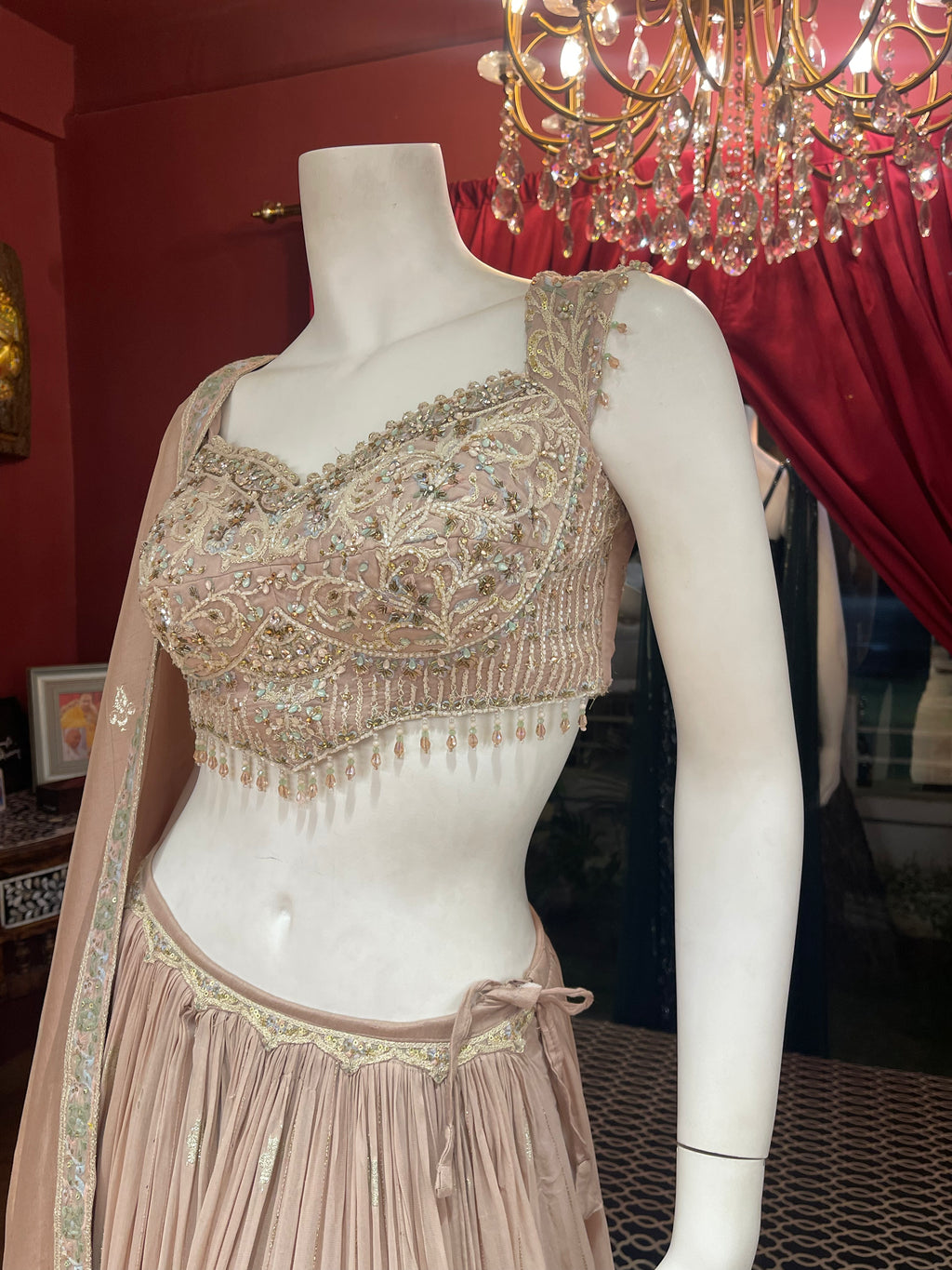 Pastel Peach Heavy Blouse Thread Work Lehenga