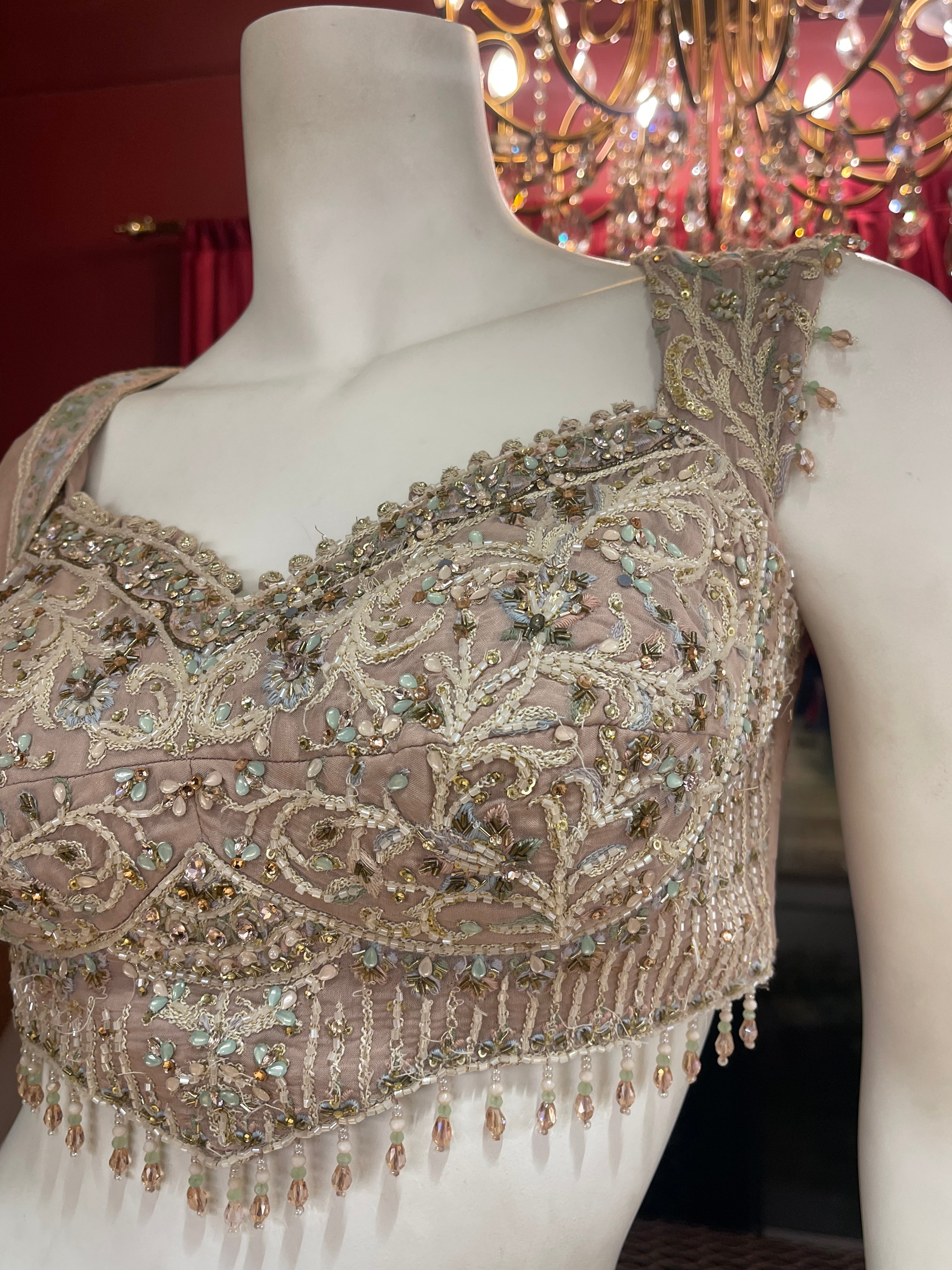 Pastel Peach Heavy Blouse Thread Work Lehenga