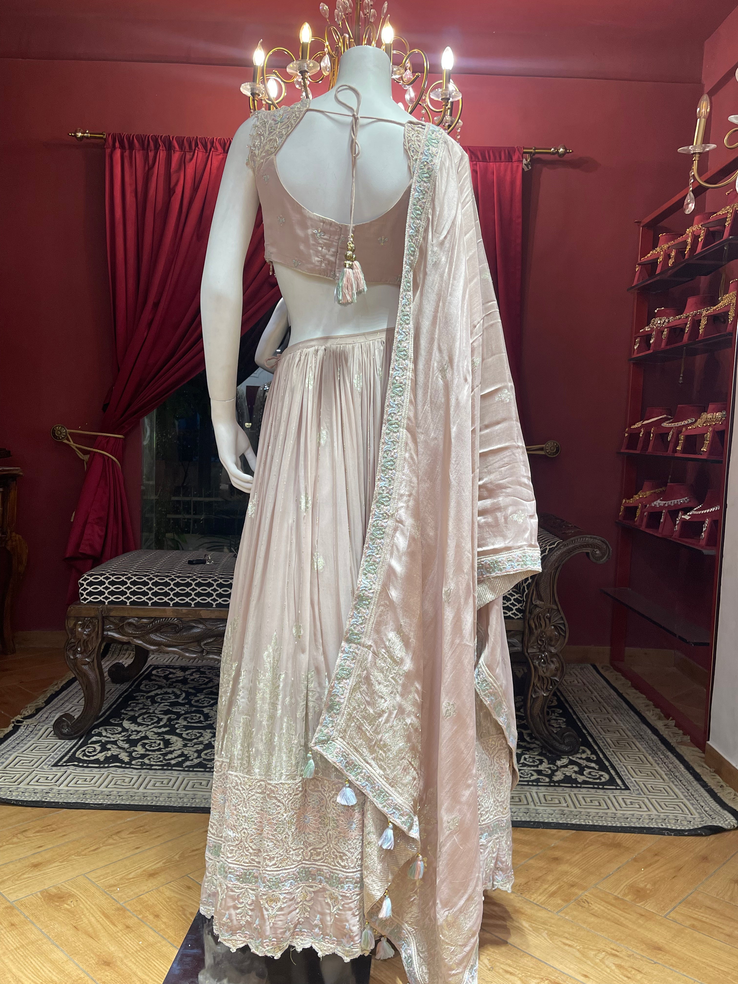 Pastel Peach Heavy Blouse Thread Work Lehenga