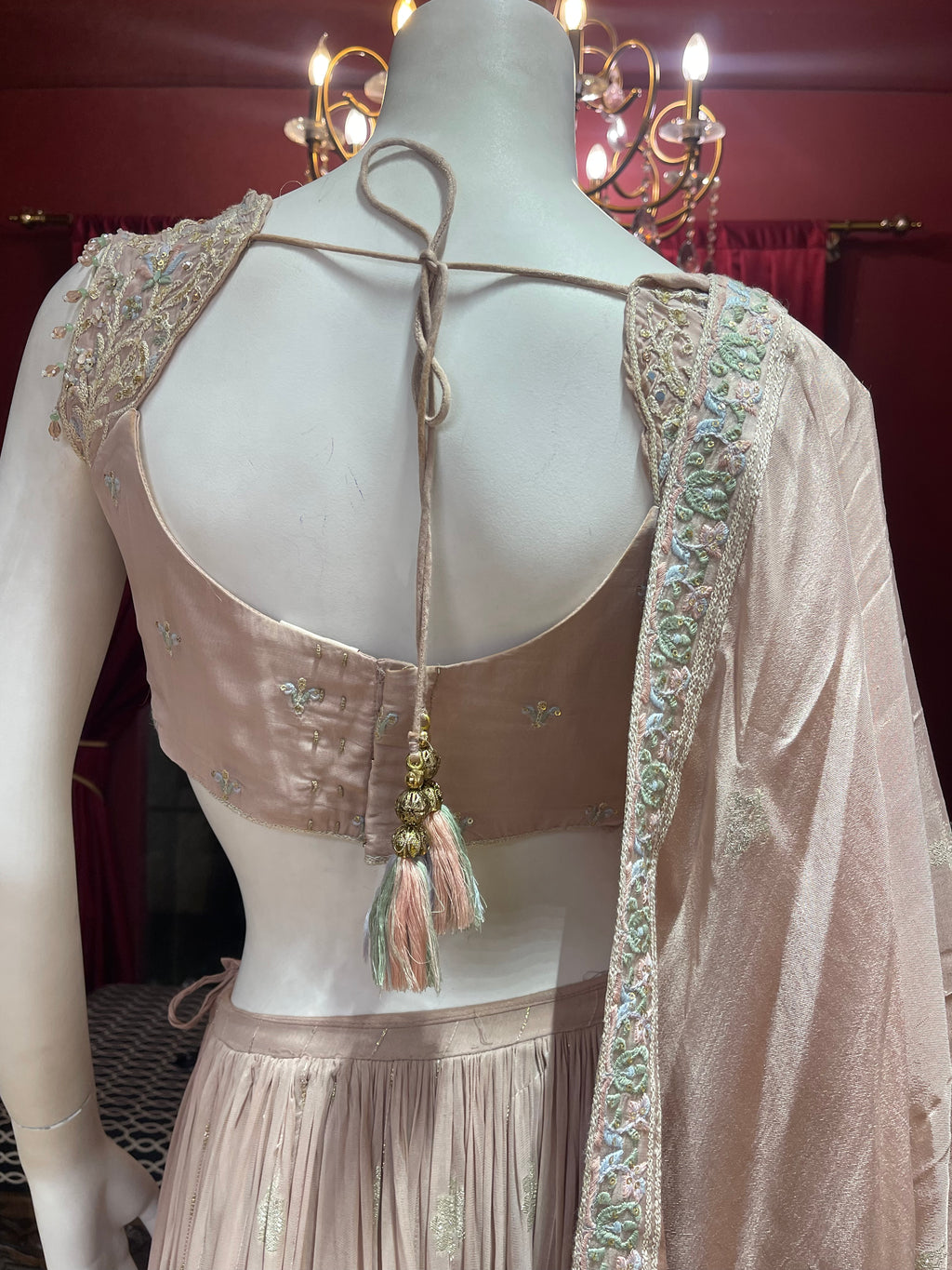 Pastel Peach Heavy Blouse Thread Work Lehenga