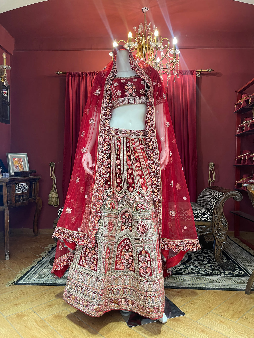 Red Bridal Velvet Floral