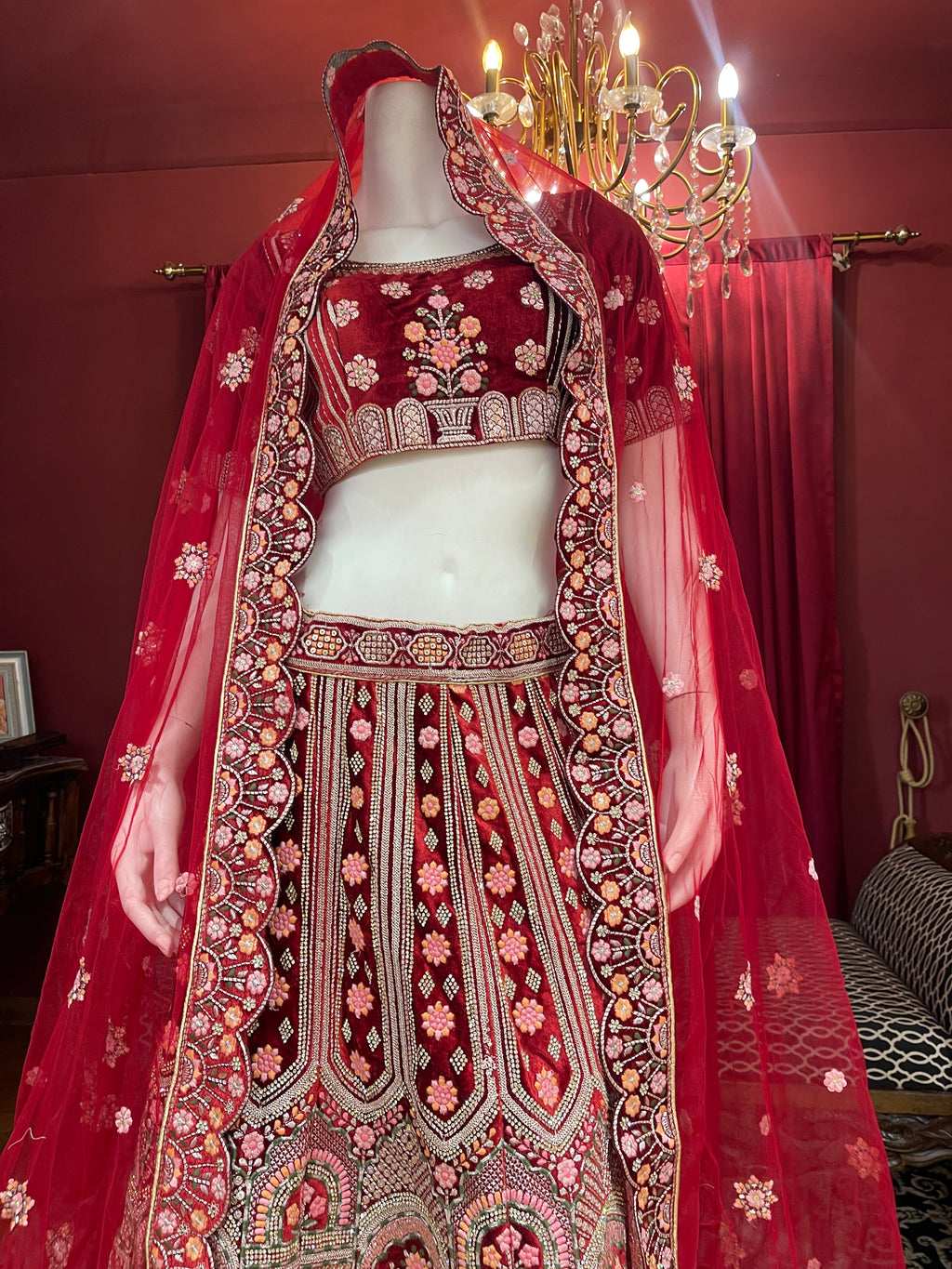 Red Bridal Velvet Floral