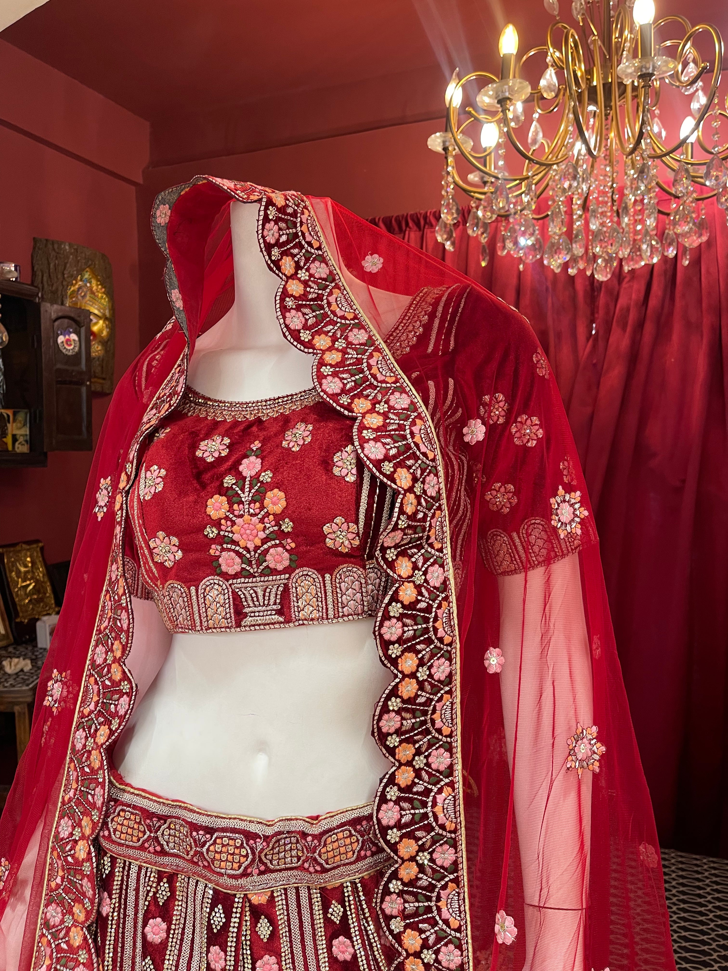 Red Bridal Velvet Floral