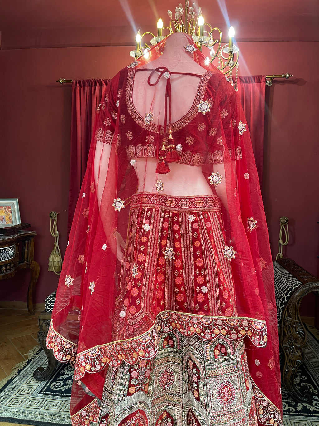 Red Bridal Velvet Floral