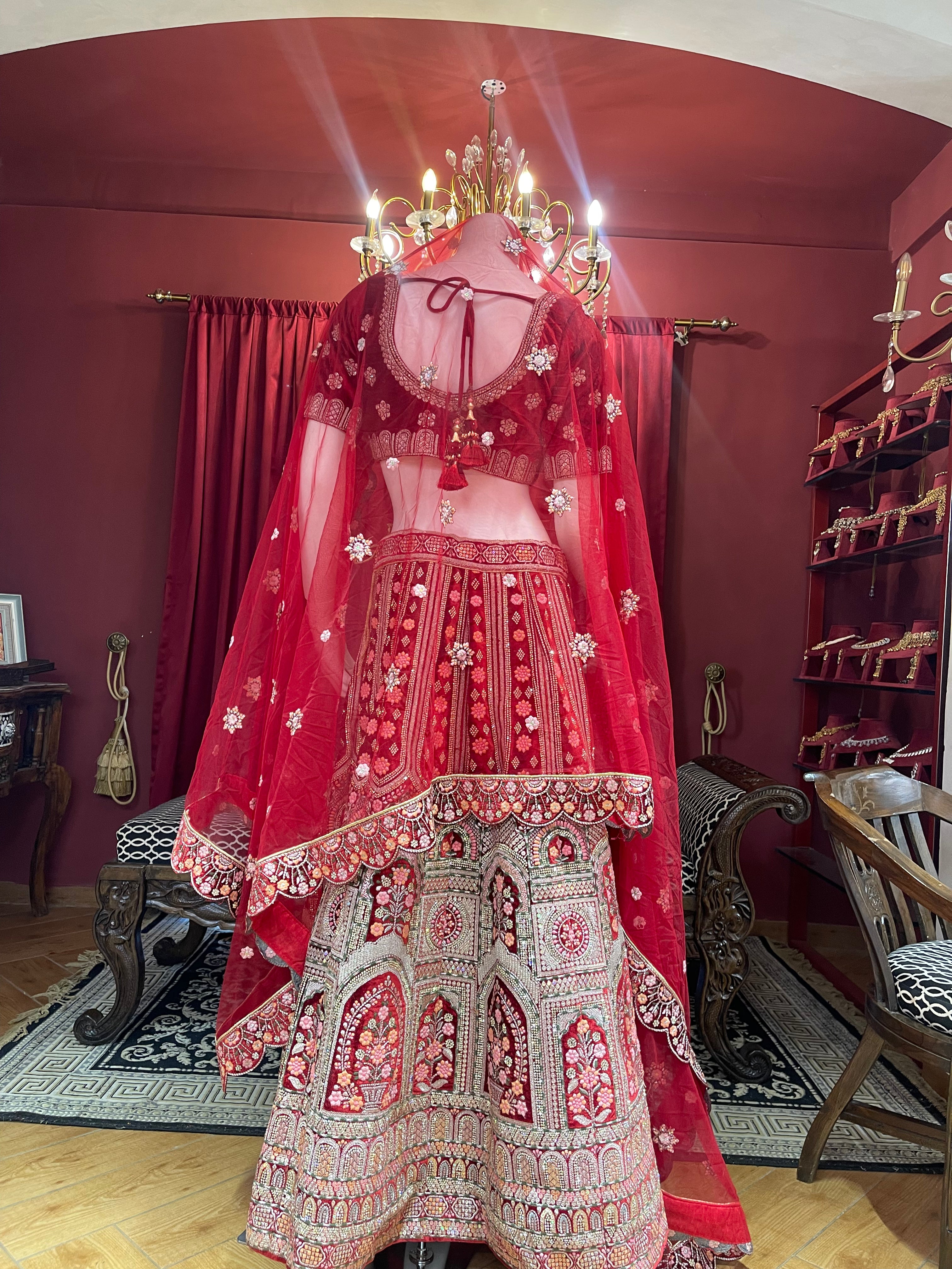 Red Bridal Velvet Floral