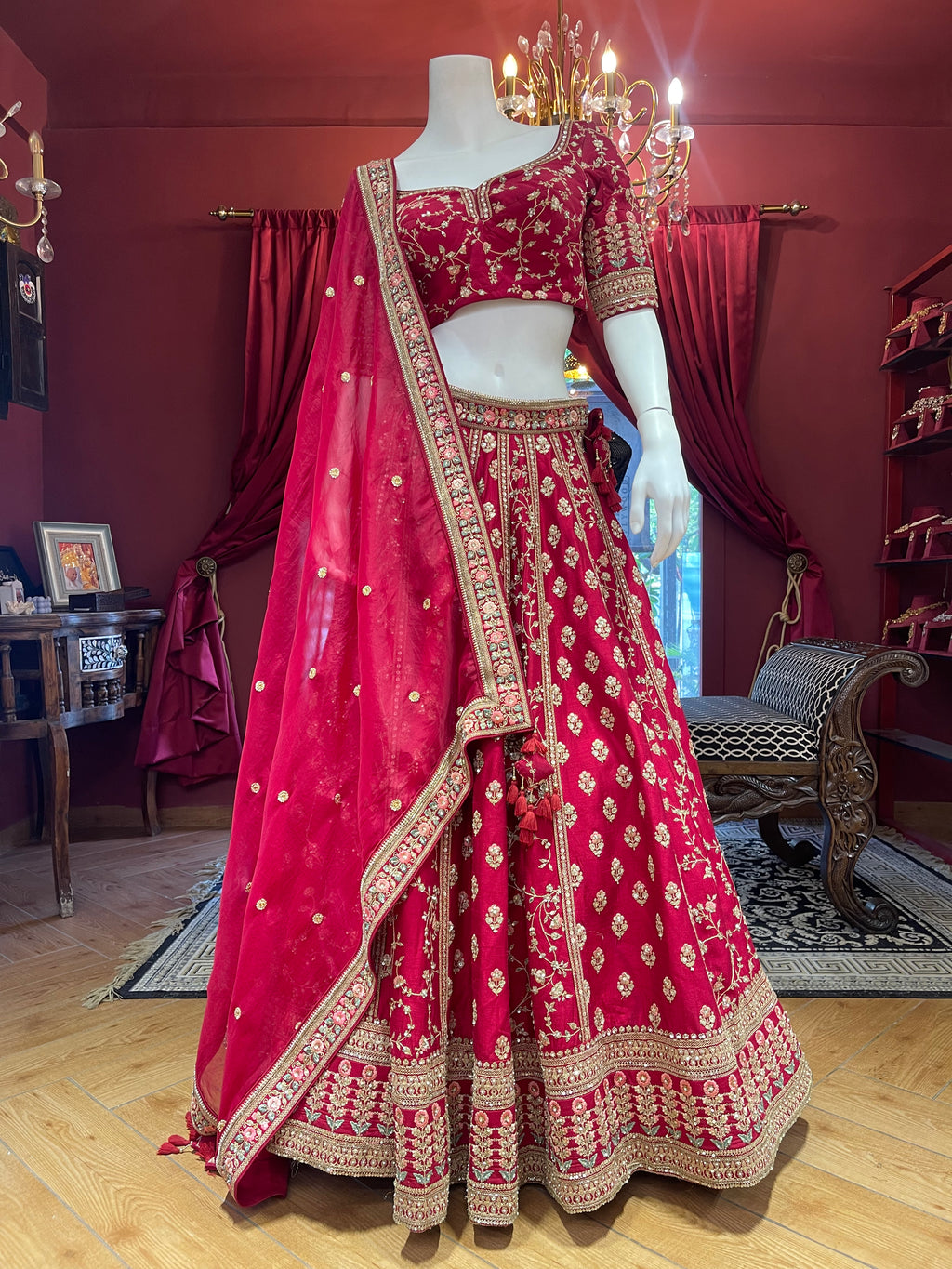 Red Sequin Floral Threadwork Bridal
