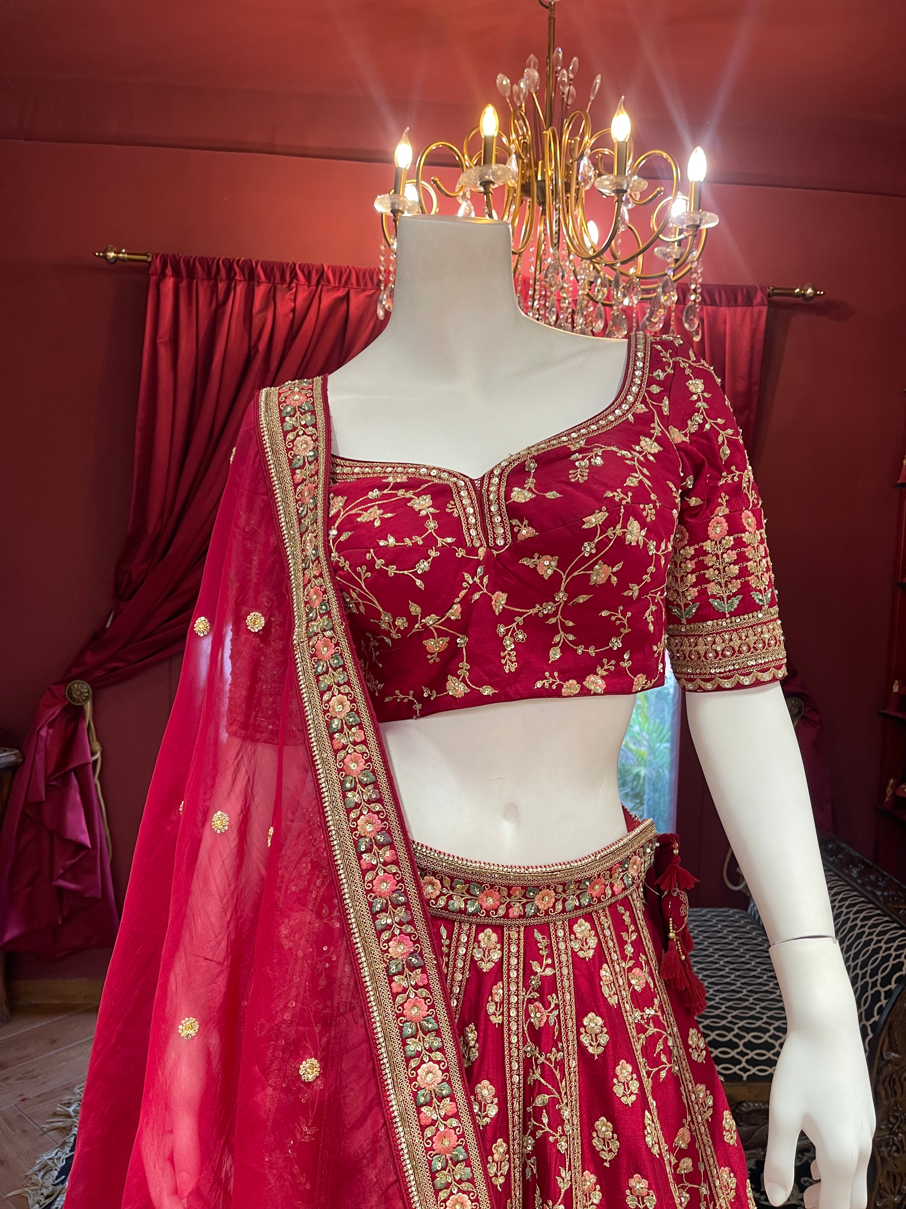 Red Sequin Floral Threadwork Bridal