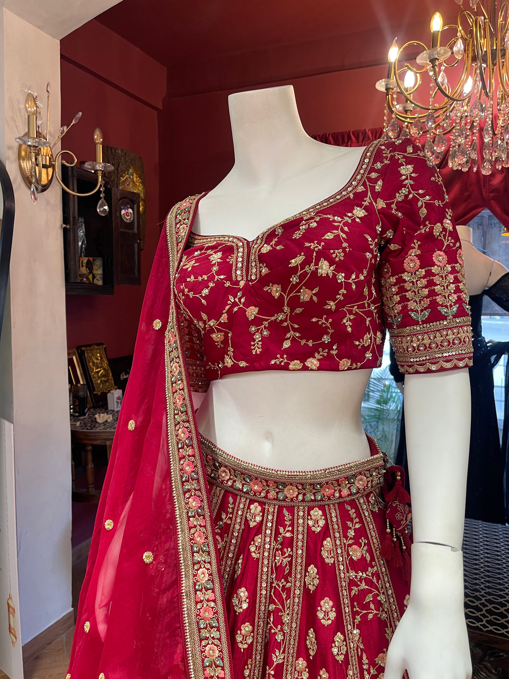Red Sequin Floral Threadwork Bridal