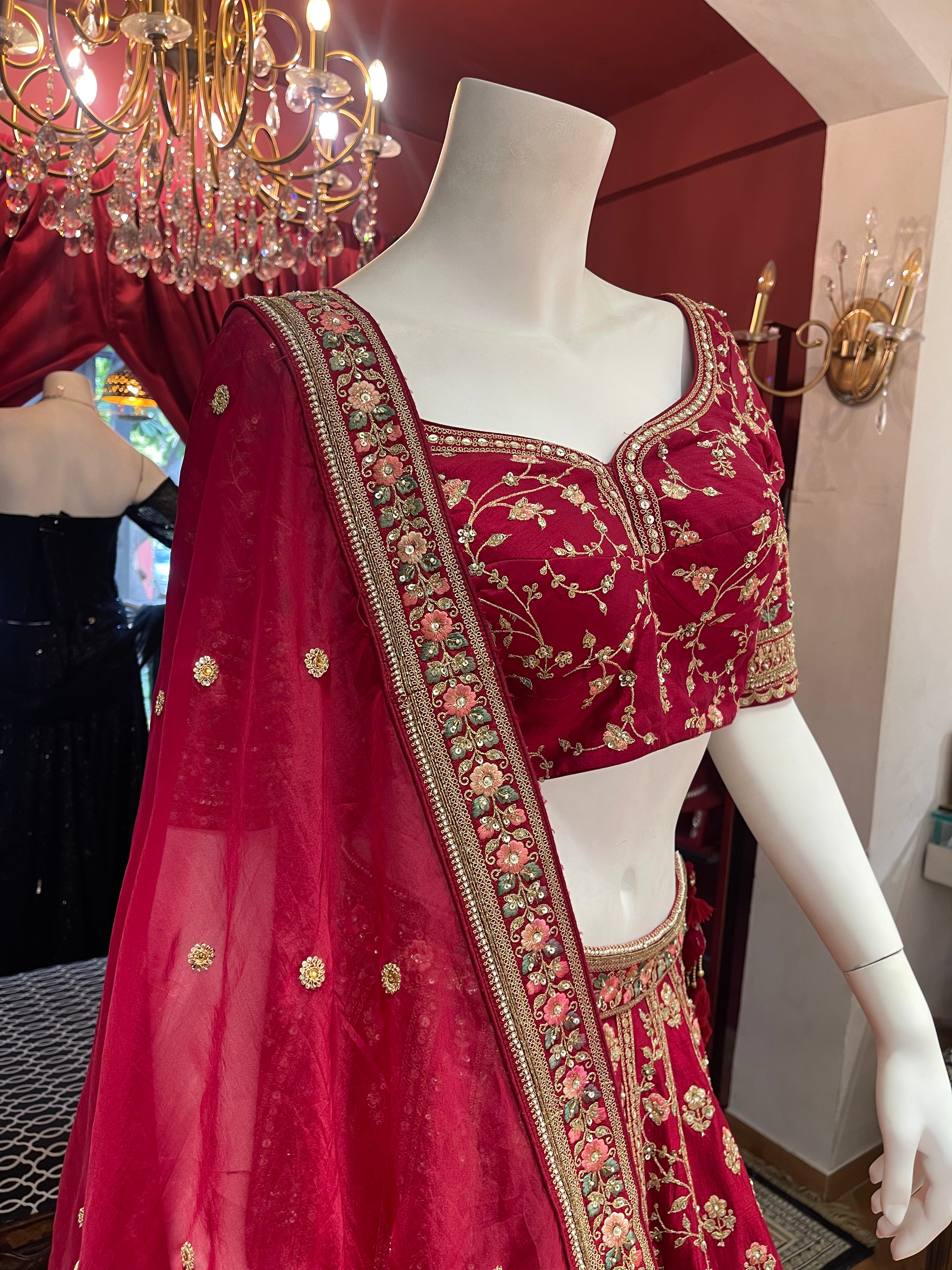 Red Sequin Floral Threadwork Bridal
