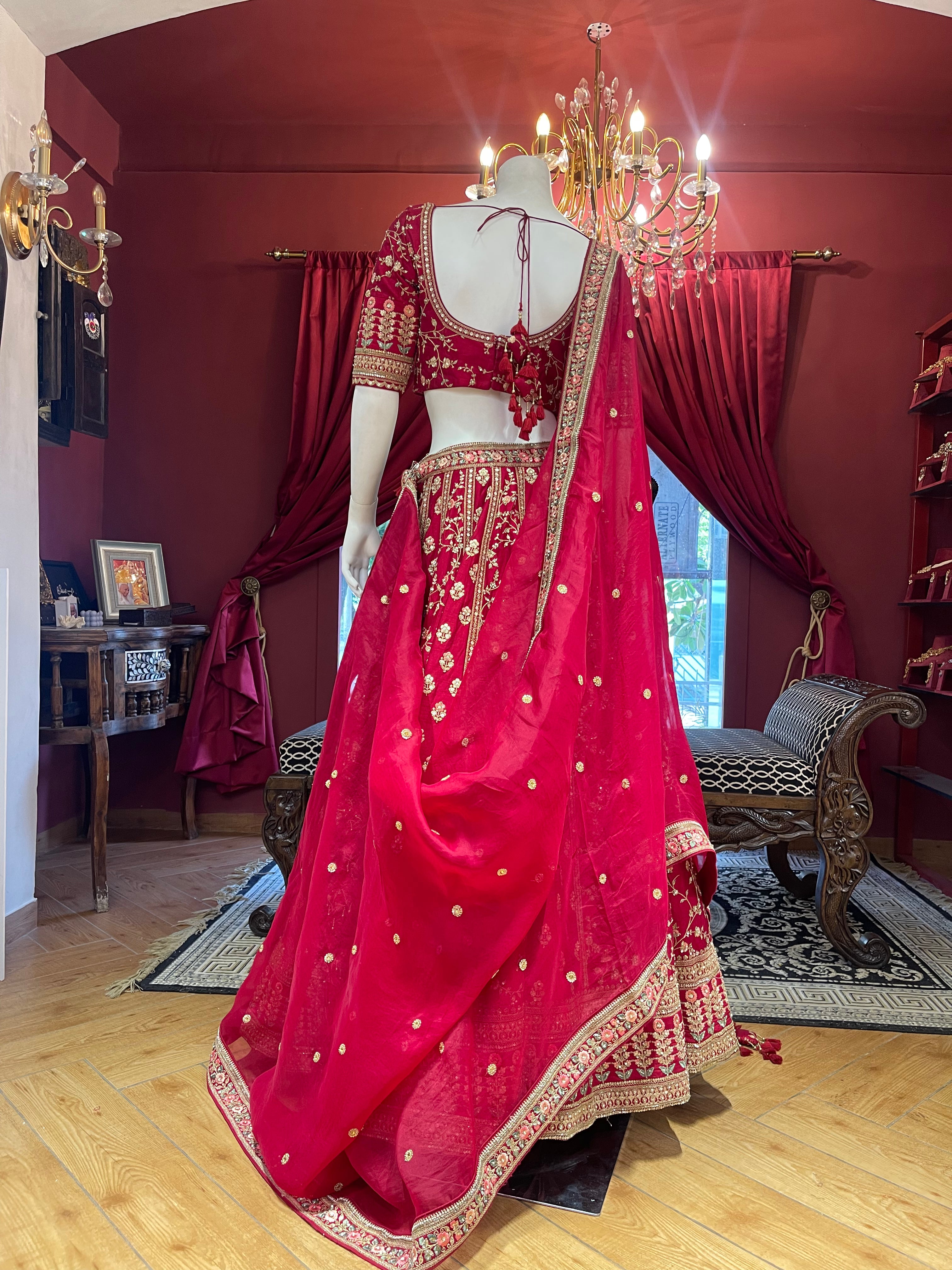 Red Sequin Floral Threadwork Bridal