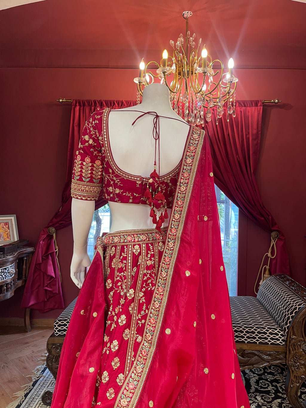 Red Sequin Floral Threadwork Bridal
