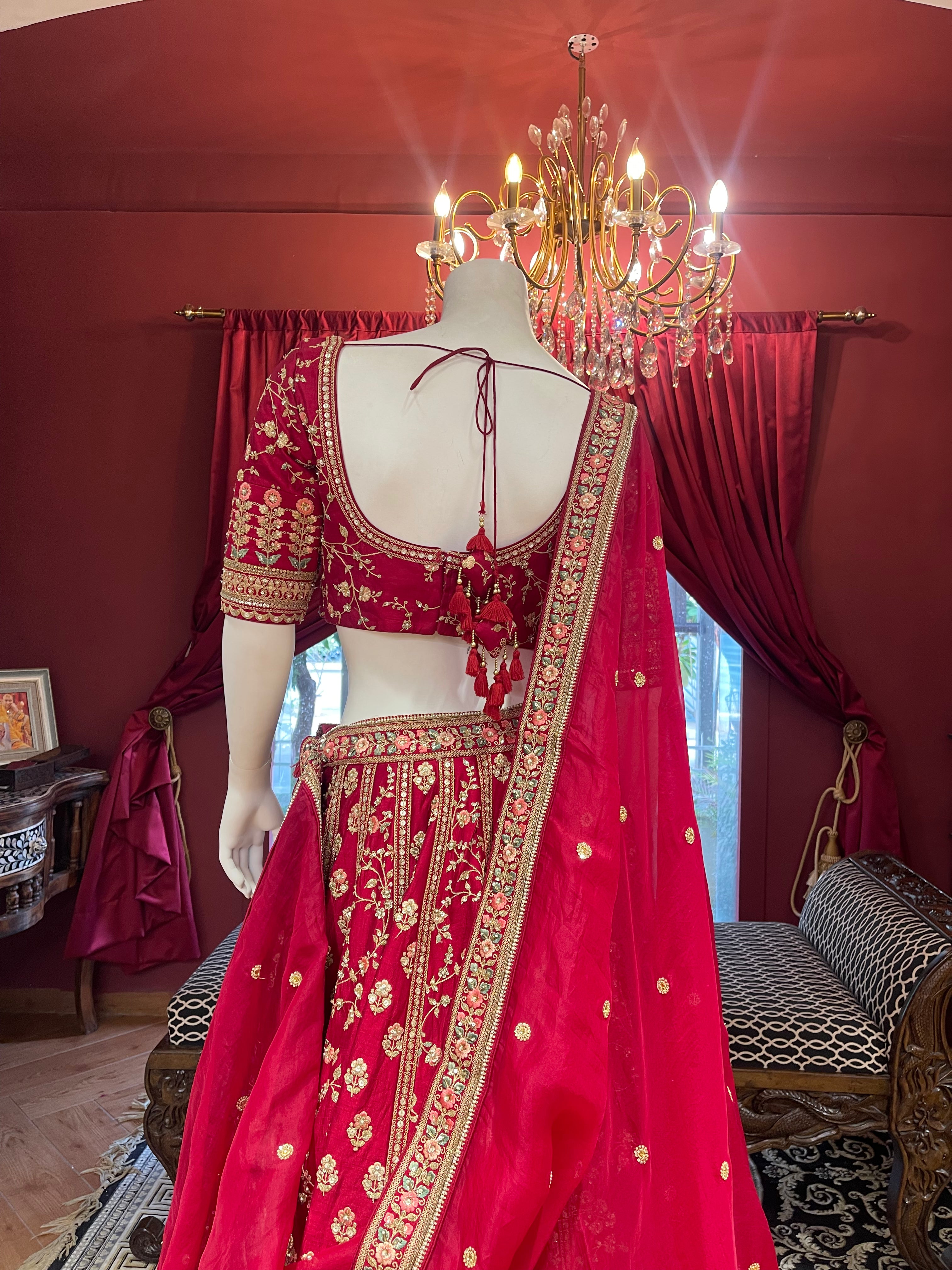 Red Sequin Floral Threadwork Bridal