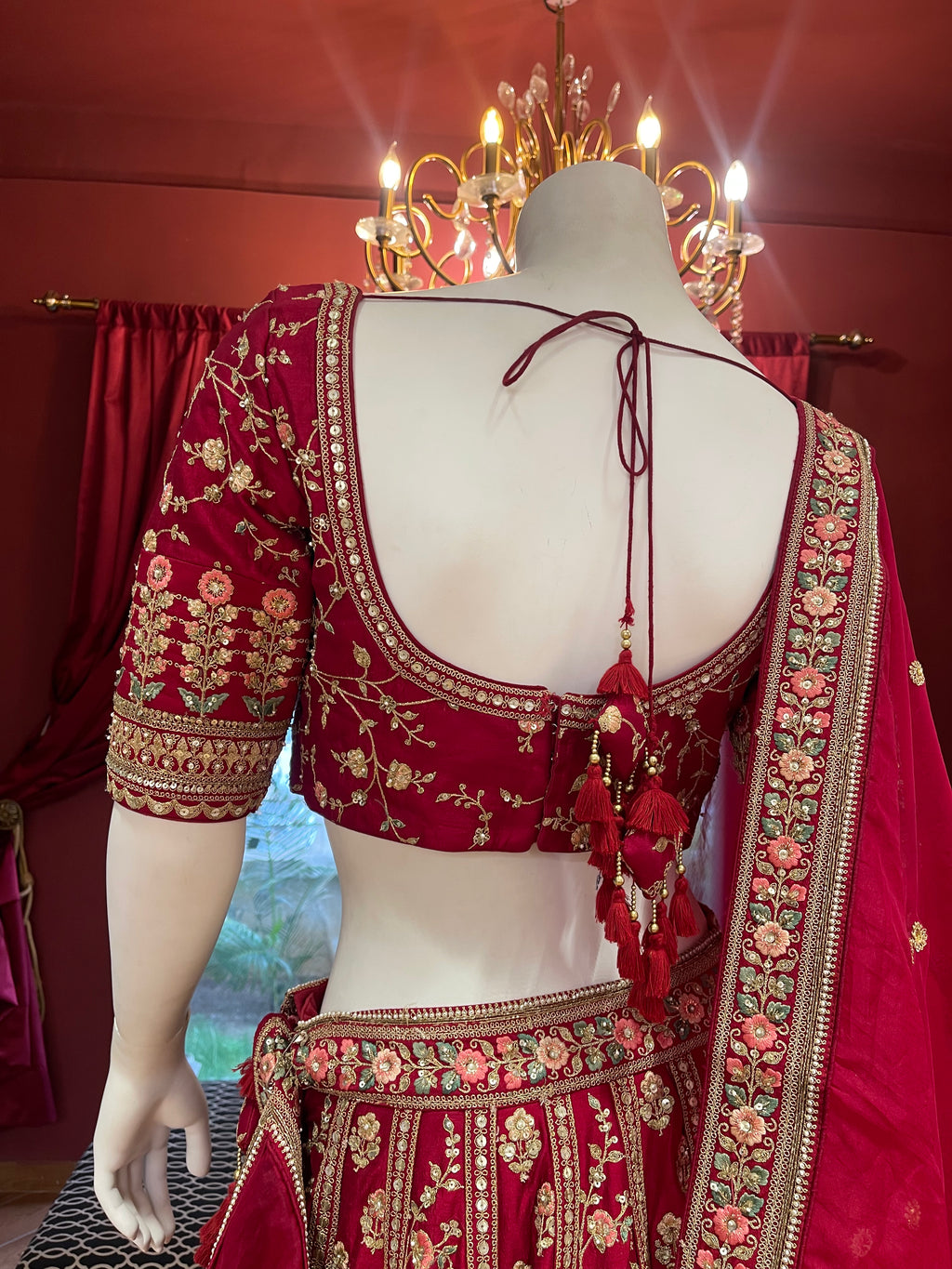 Red Sequin Floral Threadwork Bridal