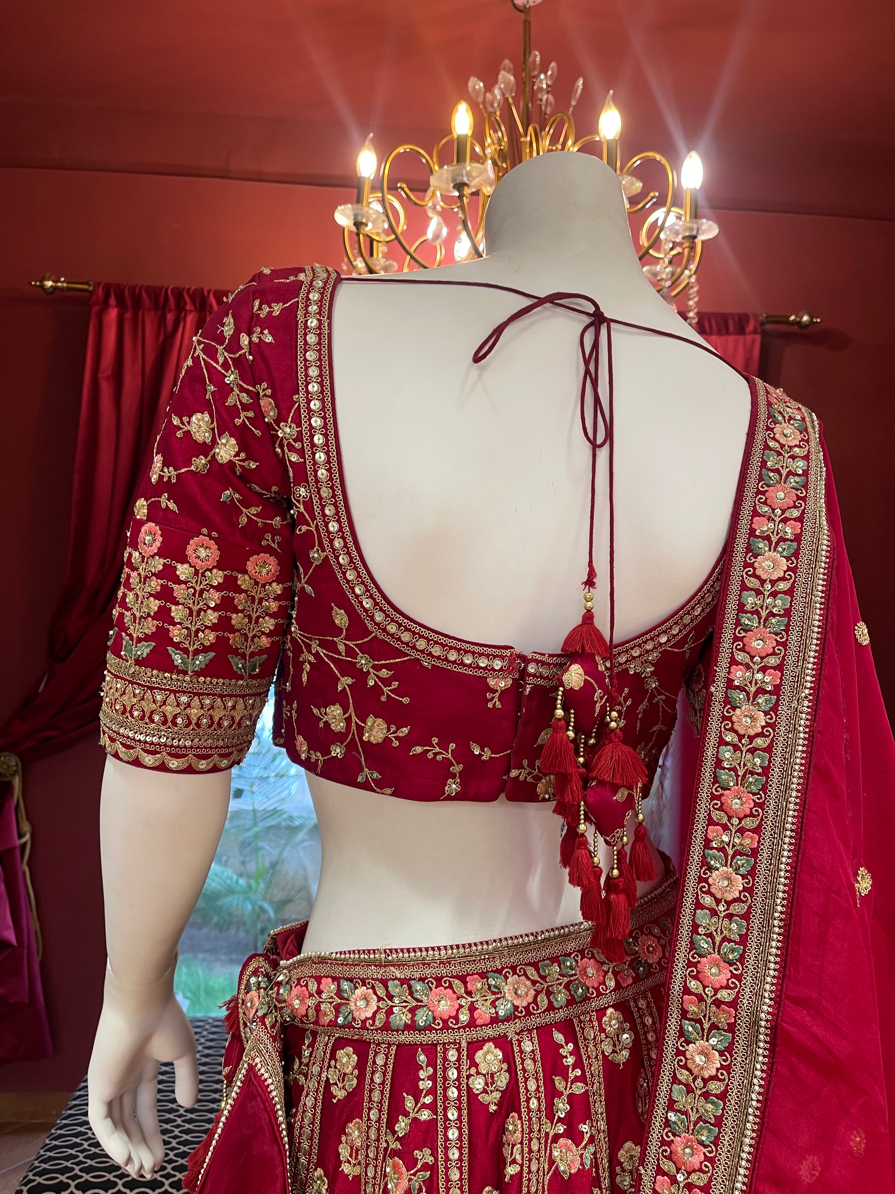 Red Sequin Floral Threadwork Bridal