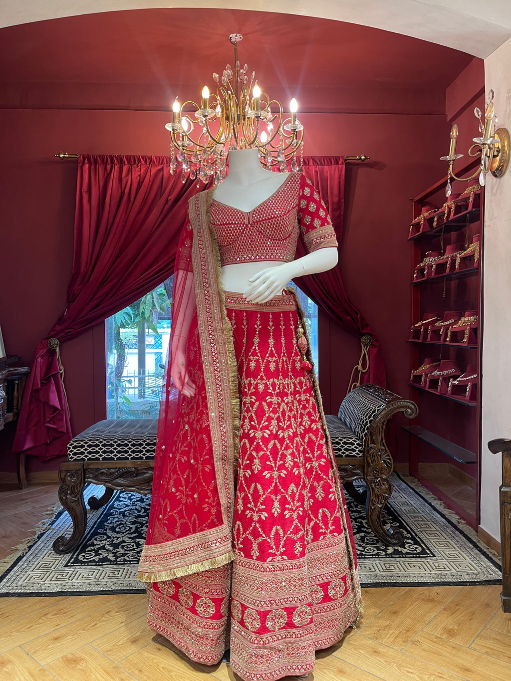 Red Threadwork Bridal Lehenga