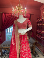 Red Threadwork Bridal Lehenga