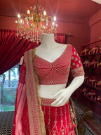 Red Threadwork Bridal Lehenga