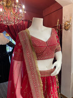 Red Threadwork Bridal Lehenga