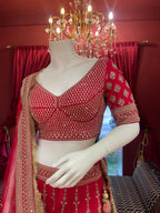 Red Threadwork Bridal Lehenga